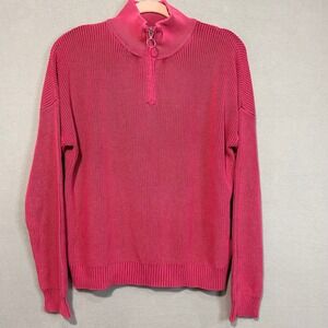 Kokun Pink Quarter‎ Zip Pullover Sweater Ribbed Knit Long Sleeve Womens Medium